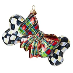 Courtly Check Dog Bone Glass Ornament