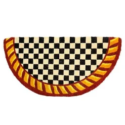 Courtly Check Half Round Red  Gold Entrance Mat