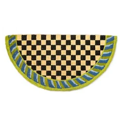 Courtly Check Half Round Blue  Green Entrance Mat