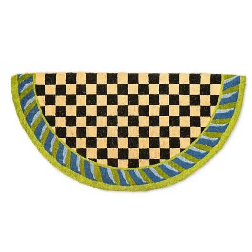 Courtly Check Half Round Blue  Green Entrance Mat
