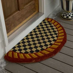 Courtly Check Half Round Red  Gold Entrance Mat