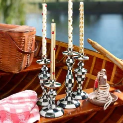 Courtly Check Large Enamel Candlestick