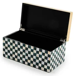 Courtly Check Large Lacquer Decorative Box with Gold Hinged Lid