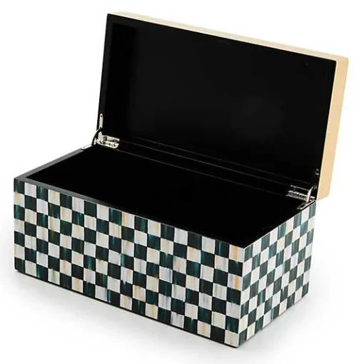 Courtly Check Large Lacquer Decorative Box with Gold Hinged Lid