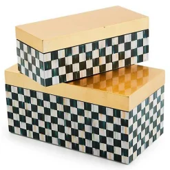 Courtly Check Large Lacquer Decorative Box with Gold Hinged Lid