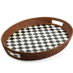 Courtly Check Rattan  Enamel Party Serving Tray
