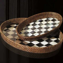 Courtly Check Rattan  Enamel Large Serving Tray