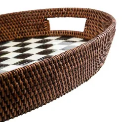 Courtly Check Rattan  Enamel Party Serving Tray