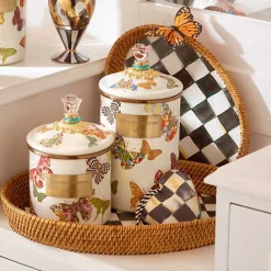 Courtly Check Rattan  Enamel Large Serving Tray