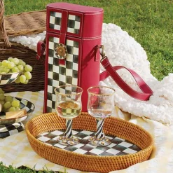 Courtly Check Rattan  Enamel Large Serving Tray
