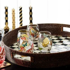 Courtly Check Rattan  Enamel Party Serving Tray