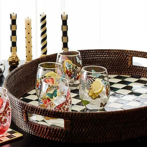 Courtly Check Rattan  Enamel Party Serving Tray