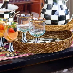 Courtly Check Rattan  Enamel Large Serving Tray
