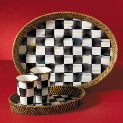 Courtly Check Rattan  Enamel Large Serving Tray