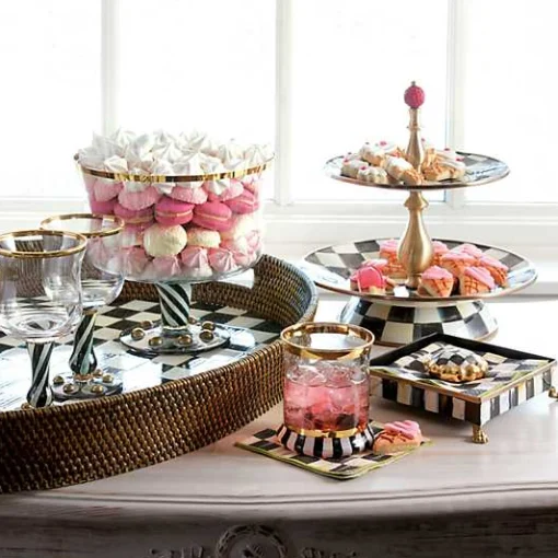 Courtly Check Rattan  Enamel Party Serving Tray