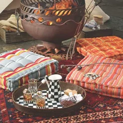 Courtly Check Rattan  Enamel Party Serving Tray