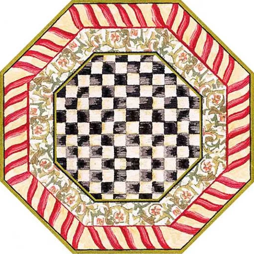 Courtly Check Red  Gold 6' Octagon Washable Rug