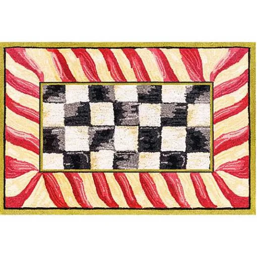 Courtly Check Red  Gold 2' x 3' Washable Rug