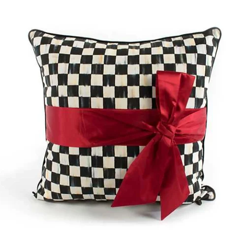Courtly Check Red Sash Throw Pillow