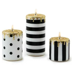 Courtly Illuminated Stripe  Dot Candles, Set of 3