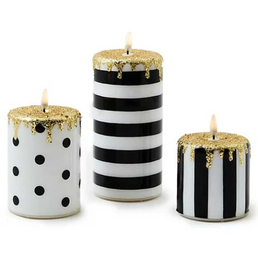 Courtly Illuminated Stripe  Dot Candles, Set of 3
