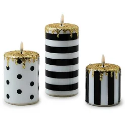 Courtly Illuminated Stripe  Dot Candles, Set of 3