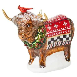 Cozy Christmas Highland Cow Glass Ornament
