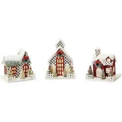 Cozy Christmas Illuminated Mini Paper Houses, Set of 3