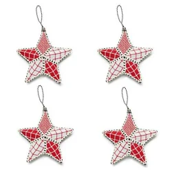 Cozy Christmas Patchwork Star Ornaments, Set of 4