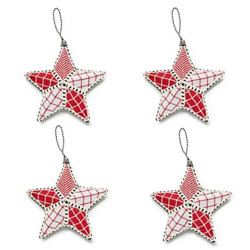 Cozy Christmas Patchwork Star Ornaments, Set of 4