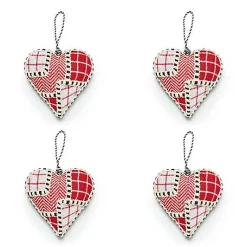 Cozy Christmas Patchwork Heart Ornaments, Set of 4