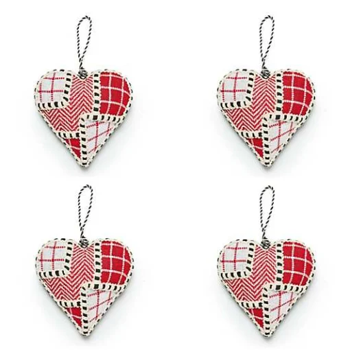 Cozy Christmas Patchwork Heart Ornaments, Set of 4