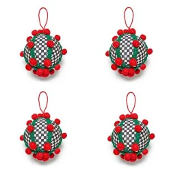 Cozy Christmas Pom Pom Ball Ornaments, Set of 4