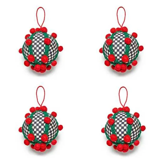 Cozy Christmas Pom Pom Ball Ornaments, Set of 4