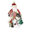 Cozy Christmas Santa and Snowman Glass Ornament