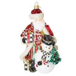 Cozy Christmas Santa and Snowman Glass Ornament