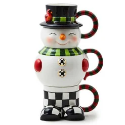 Cozy Christmas Snowman Stacking Mugs, Set of 3