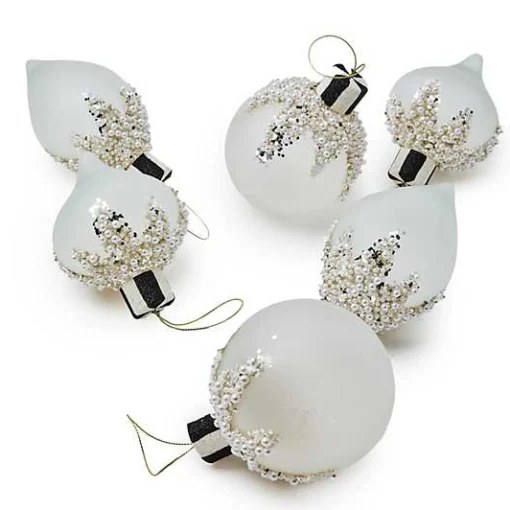 Crystal Palace Pearl Assorted Glass Ornaments, Set of 6