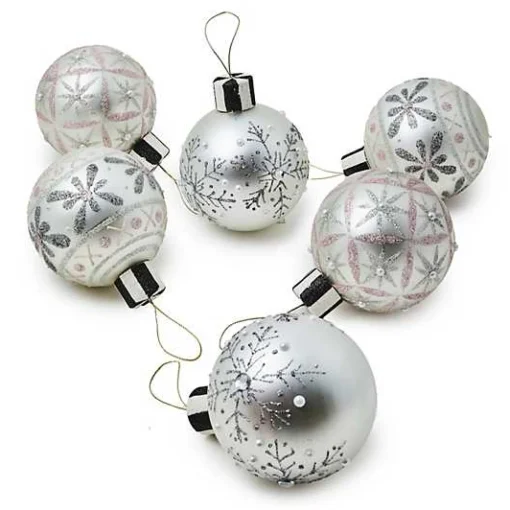 Crystal Palace Snowflake Glass Ball Ornaments, Set of 6