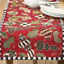 Deck the Halls Red Beaded Table Runner