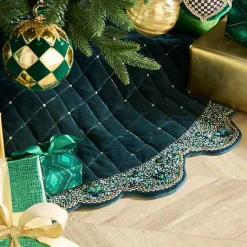 Emerald Beaded Holiday Tree Skirt