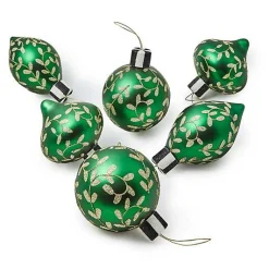 Emerald Luxe Assorted Glass Ornaments, Set of 6