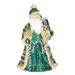 Emerald Luxe Gifting Santa Glass Ornament