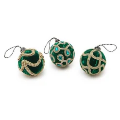 Emerald Luxe Jeweled Ball Ornaments, Set of 3