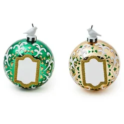 Emerald Luxe Mirror Glass Ball Ornaments, Set of 2