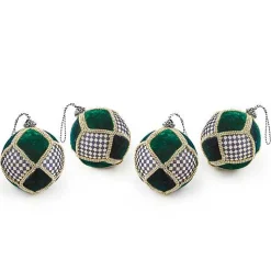 Emerald Luxe Patchwork Ball Ornaments, Set of 4
