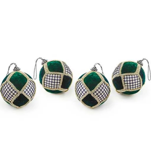 Emerald Luxe Patchwork Ball Ornaments, Set of 4