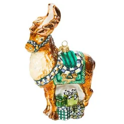 Emerald Luxe Reindeer Glass Ornament