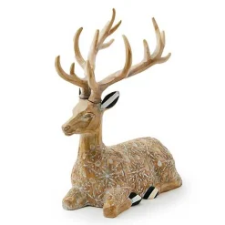 Farmhouse Holiday Resting Block Print Deer Figurine