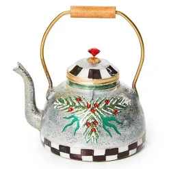 Farmhouse Holiday Tea Kettle Glass Ornament